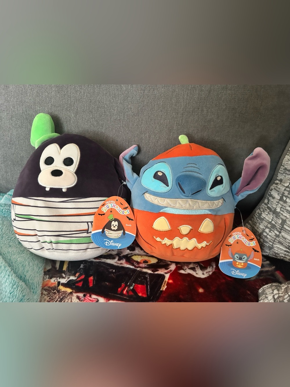 Disney Squishmallows Stitch & Goofy Halloween Pumpkin and Mummy